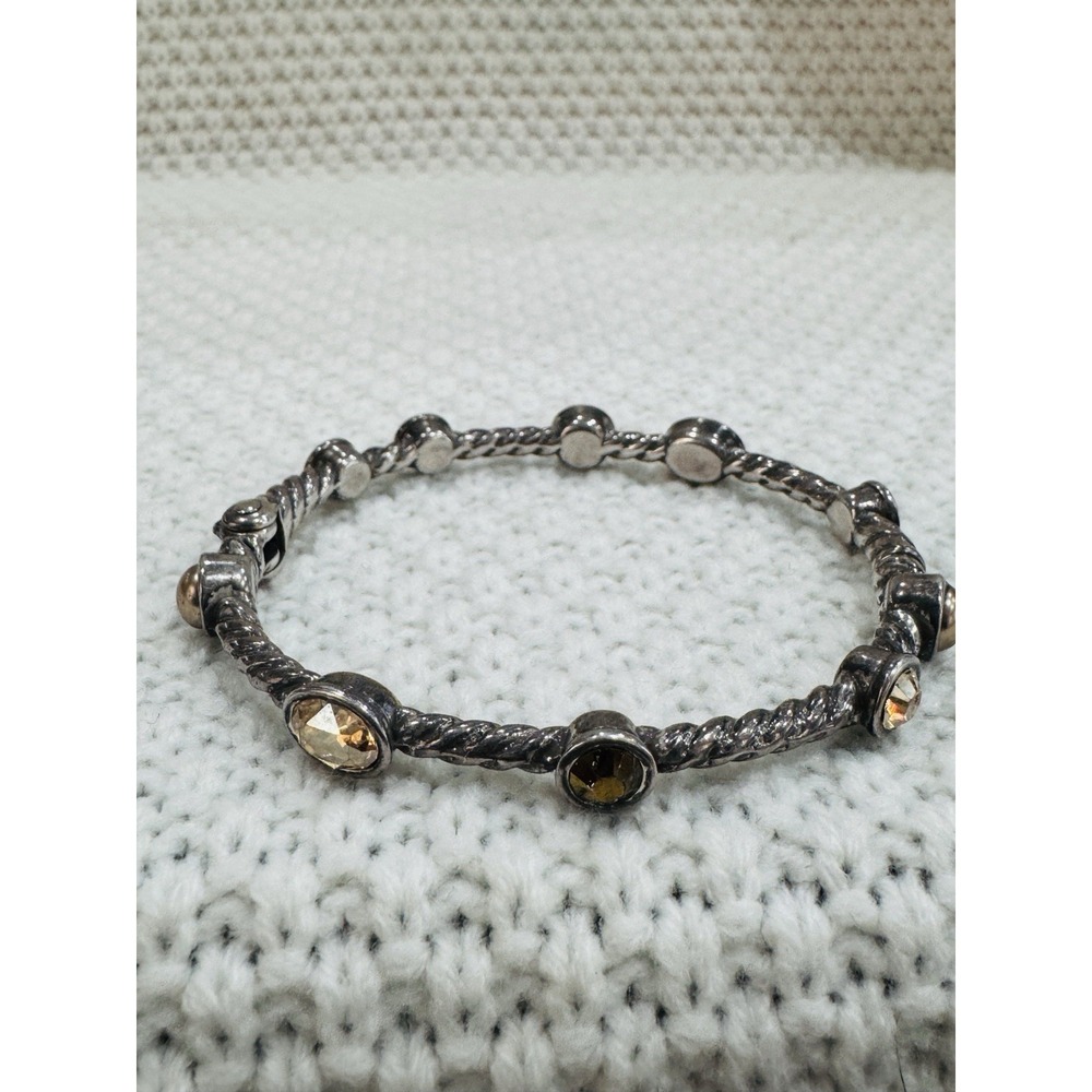 Brighton Silver Tone Champagne Crystal Pearl Twisted Bangle Bracelet 6.5